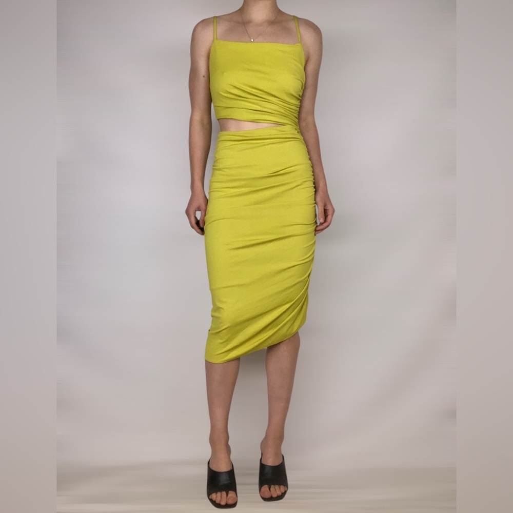 House of Harlow 1960 Averie Jersey Draped Cocktail Midi Cut Out Dress